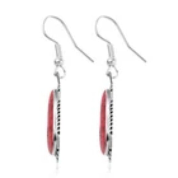 Southwestern Red Coral Dangle Earrings in 925 Sterling Silver & French Hooks NWT - Picture 3 of 6